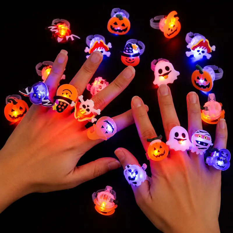 🔥🎃50 Pieces Each Box‼️✨LED Light Halloween Glowing Ring 💍| Flashing Light‑Up Party Favor for Halloween Night👻