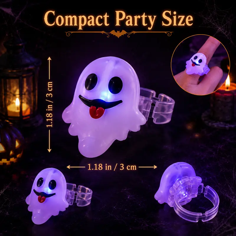🔥🎃50 Pieces Each Box‼️✨LED Light Halloween Glowing Ring 💍| Flashing Light‑Up Party Favor for Halloween Night👻