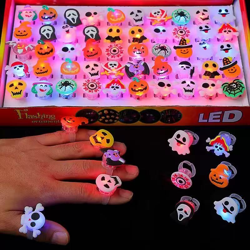 🔥🎃50 Pieces Each Box‼️✨LED Light Halloween Glowing Ring 💍| Flashing Light‑Up Party Favor for Halloween Night👻