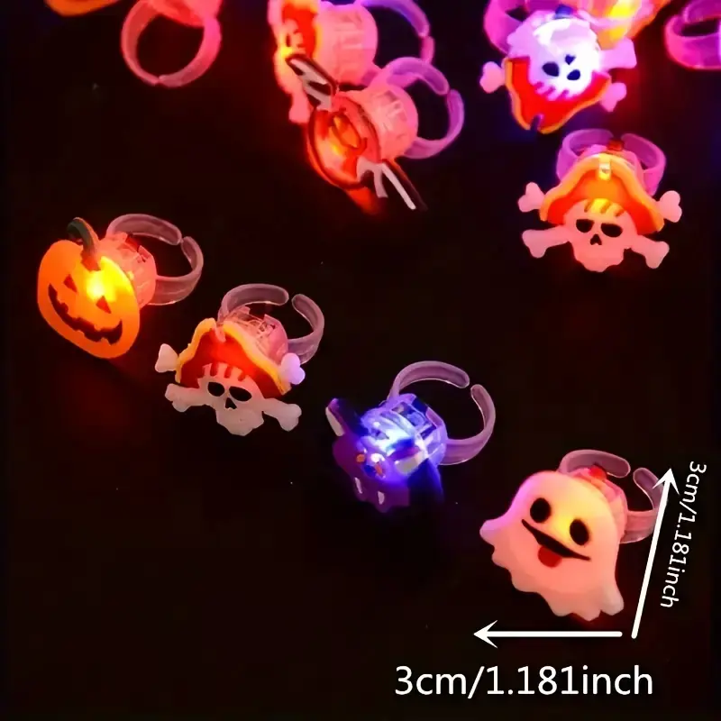 🔥🎃50 Pieces Each Box‼️✨LED Light Halloween Glowing Ring 💍| Flashing Light‑Up Party Favor for Halloween Night👻