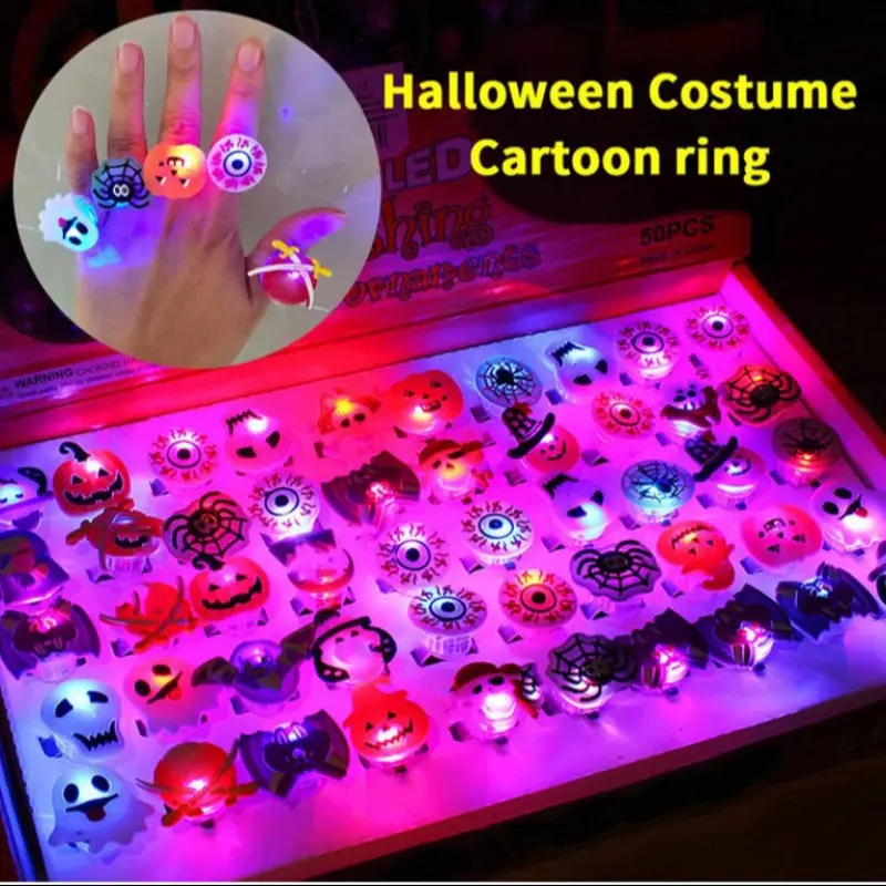 🔥🎃50 Pieces Each Box‼️✨LED Light Halloween Glowing Ring 💍| Flashing Light‑Up Party Favor for Halloween Night👻