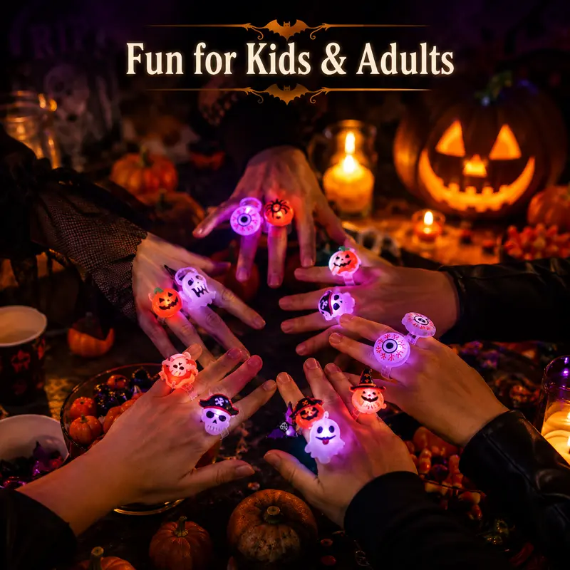 🔥🎃50 Pieces Each Box‼️✨LED Light Halloween Glowing Ring 💍| Flashing Light‑Up Party Favor for Halloween Night👻