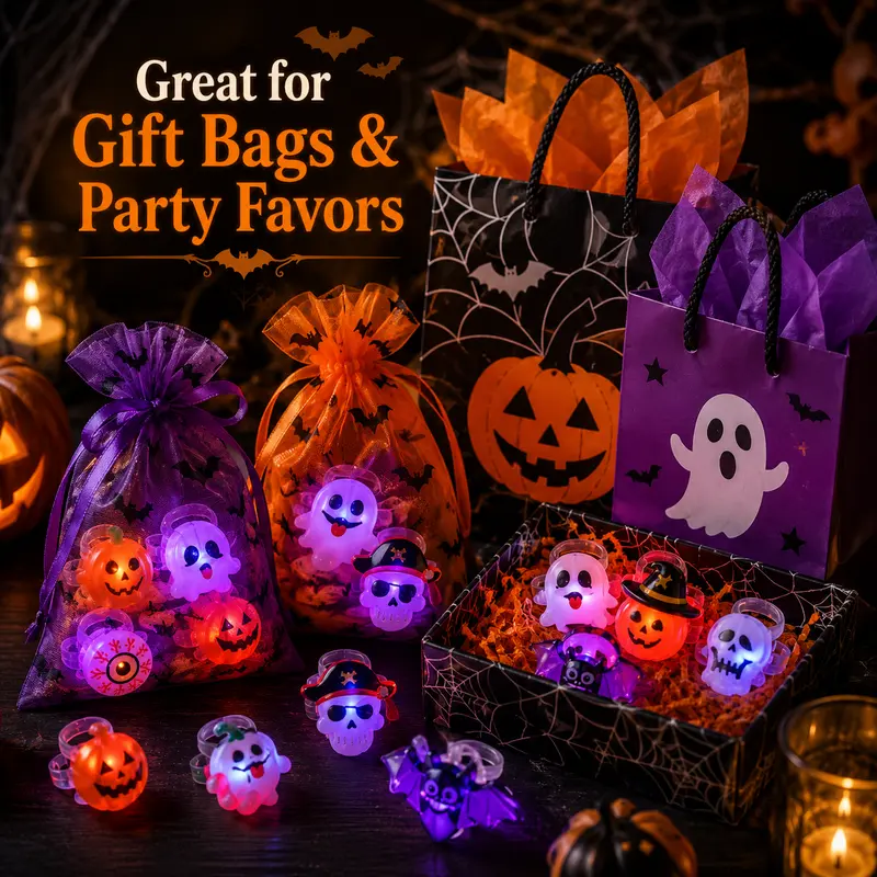🔥🎃50 Pieces Each Box‼️✨LED Light Halloween Glowing Ring 💍| Flashing Light‑Up Party Favor for Halloween Night👻