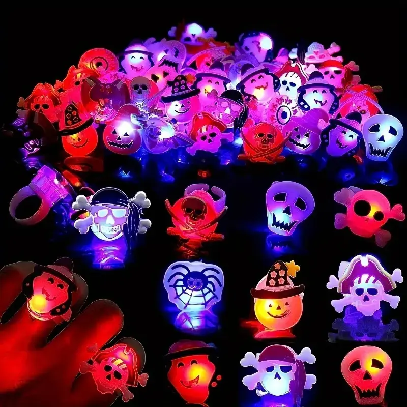 🔥🎃50 Pieces Each Box‼️✨LED Light Halloween Glowing Ring 💍| Flashing Light‑Up Party Favor for Halloween Night👻
